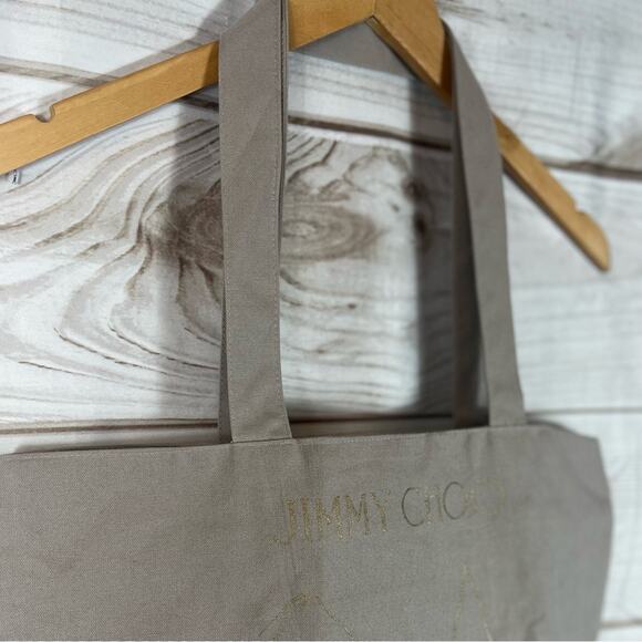 NEW Jimmy Choo Grey Gold Metallic Heel Graphic Print Zippered Tote Bag Purse - Picture 2 of 10